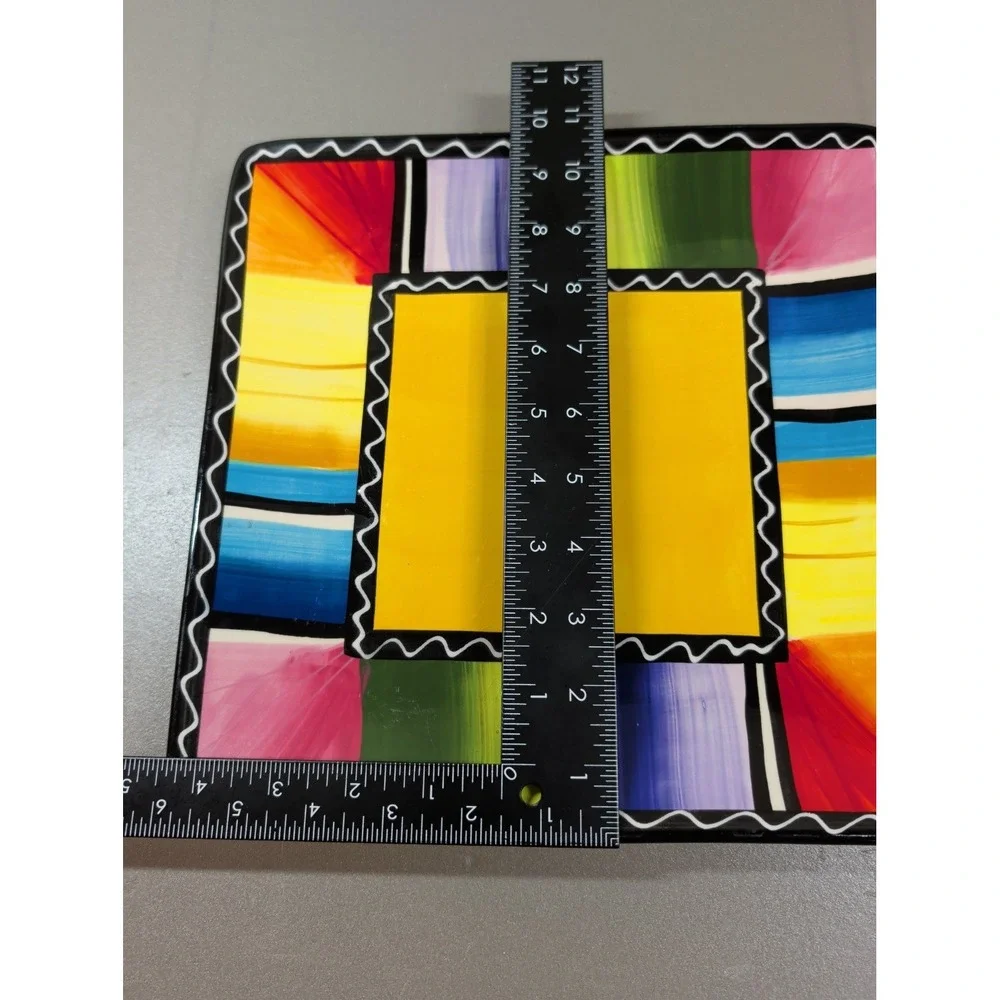 Certified International Nancy Green Square Plates Set of 2 Multi-Color Striped